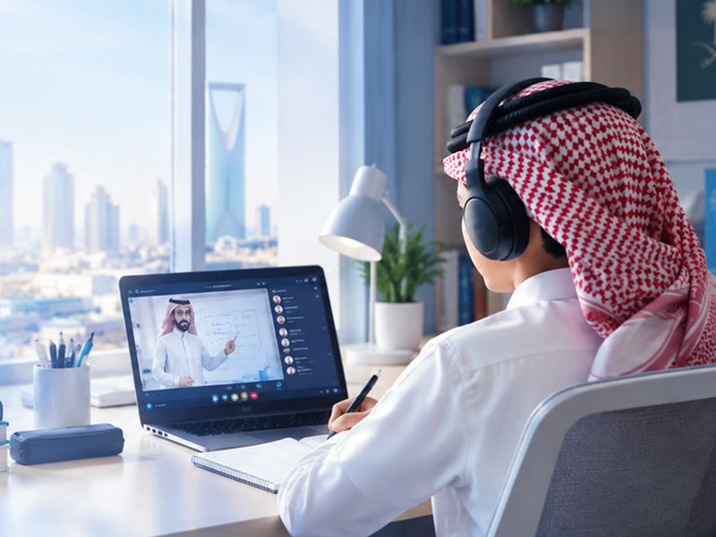طالب يتابع حصة مباشرة عبر تأسيس أونلاين